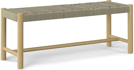SIMPLIHOME Dahlia SOLID ACACIA WOOD 18 inch x 46 inch Contemporary Outdoor Indoor Bench in Natural Taupe for the Garden