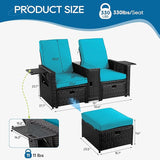 5PCS Outdoor Wicker Chaise Lounge Chair - Rattan Adjustable Reclining Patio Lounge Chair with Ottoman and Coffee Table - Photo 2