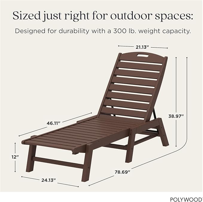 POLYWOOD Stackable Nautical Chaise, Mahogany