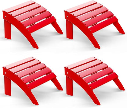 BRIOPAWS Adirondack Ottomans | Folding | Set of 4 | HDPE Plastic | Red Outdoor Foot Rest | All Weather | Patio Footrest for Adirondack Chair | Foot Stool for Deck Porch | 19.7W x 18.5L x 13H Inch
