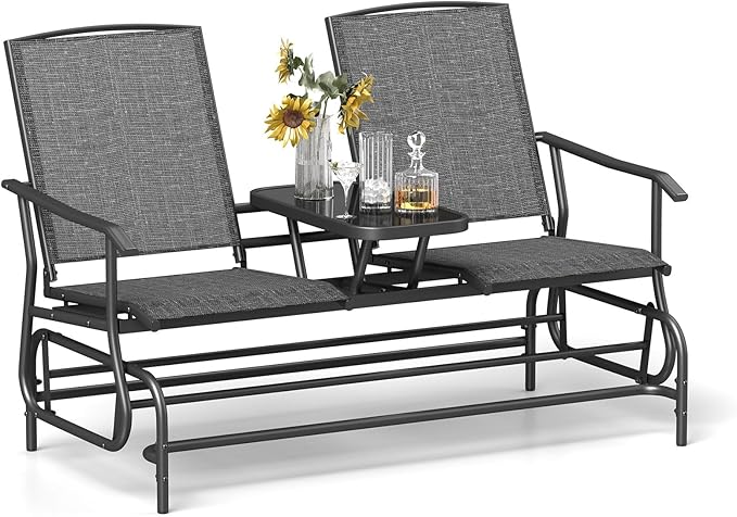 Tangkula 2 Person Swing Glider Chair, Patio Rocking Loveseat w/Center Tempered Glass Table - Photo 1