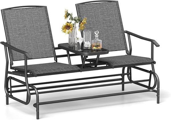 Tangkula 2 Person Swing Glider Chair, Patio Rocking Loveseat w/Center Tempered Glass Table - Photo 1