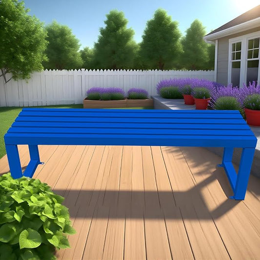 2-Person Garden Bench Seat Outdoor Benches Metal Park Bench Patio Seat 3.3ft 3.9ft 4.9ft 5.9ft Weather Resistance Backless Front Porch Chair Easy Installation(Blue,3.93ft)