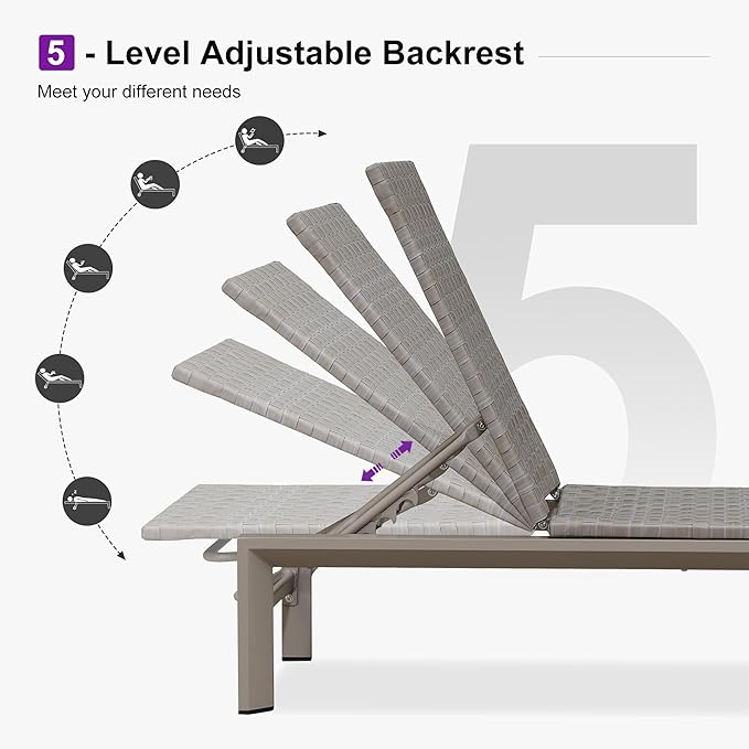 PURPLE LEAF Patio Chaise Lounge Rattan Chair Set of 2 Outdoor Pool Adjustable Recliner Wicker Chairs for Outside Woven Furniture Tanning Poolside Lounger Slate Gray