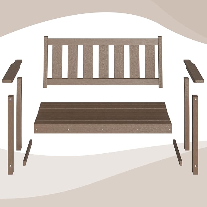 HDPE Outdoor Bench – 50'' Weatherproof Durable Garden Bench, 2-Person Park Bench, Multi-Purpose Design Ideal for Porch, Patio, Church, and School (Brown)