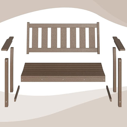 HDPE Outdoor Bench – 50'' Weatherproof Durable Garden Bench, 2-Person Park Bench, Multi-Purpose Design Ideal for Porch, Patio, Church, and School (Brown)