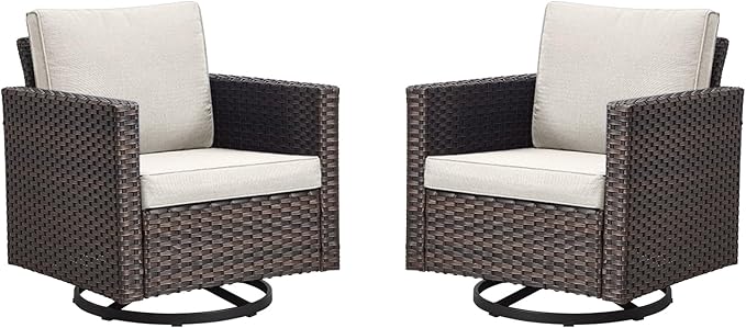 Outdoor Patio Swivel Rocker Chairs - Wicker Patio Swivel Rocking Chairs Set of 2 with Waterproof Wicker,Comfortable Cushions and Sturdy Metal Frame for Outside Porch Deck Backyard(Brown/Beige)