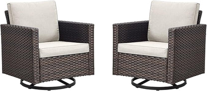 Outdoor Patio Swivel Rocker Chairs - Wicker Patio Swivel Rocking Chairs Set of 2 with Waterproof Wicker,Comfortable Cushions and Sturdy Metal Frame for Outside Porch Deck Backyard(Brown/Beige)