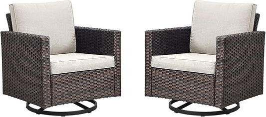 Outdoor Patio Swivel Rocker Chairs - Wicker Patio Swivel Rocking Chairs Set of 2 with Waterproof Wicker,Comfortable Cushions and Sturdy Metal Frame for Outside Porch Deck Backyard(Brown/Beige)