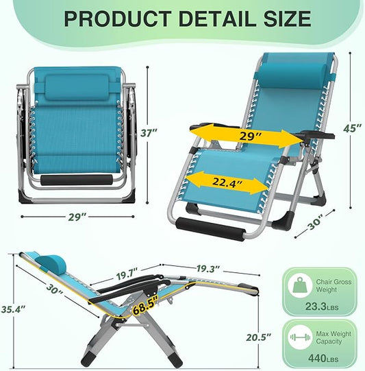 Suteck Oversized Zero Gravity Chair,29In XL Lounge Chair w/Removable Cushion&Headrest, Folding Patio Chair w/Upgraded Lock and Footrest, Reclining Patio Chairs Recliner for Indoor Outdoor