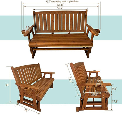 Fortune Candy Patio Glider, with Cup Holders, High Back and Deep Contoured Seat, Heavy Duty 800 Lb (Teak Tone, 3-Seater)