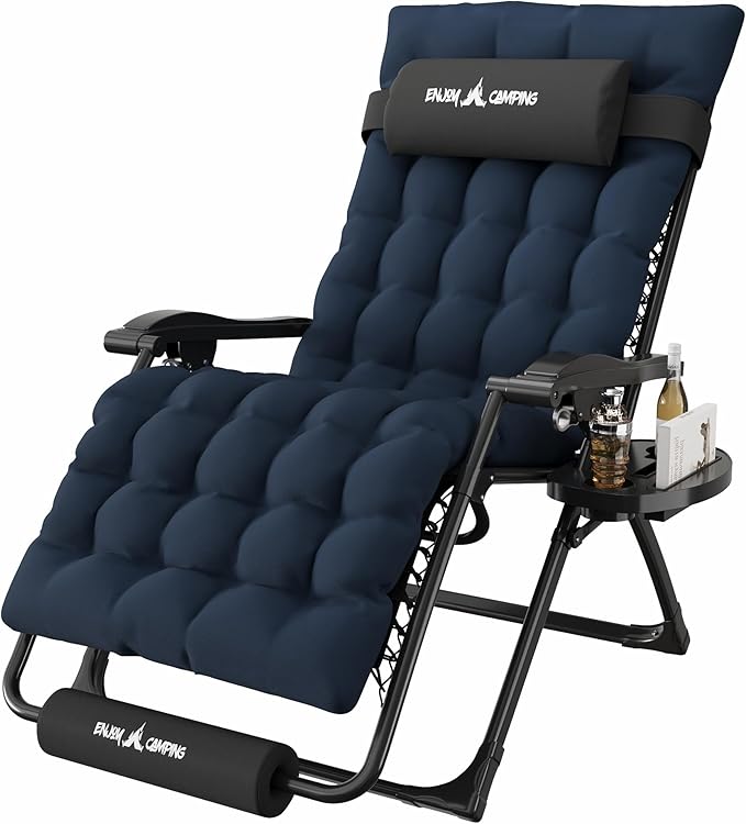 Amopatio Oversized Padded Zero Gravity Chair, XL 29In Reclining Camping Lounge Chair w/Removable Cushion&Headrest - Photo 1