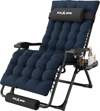 Amopatio Oversized Padded Zero Gravity Chair, XL 29In Reclining Camping Lounge Chair w/Removable Cushion&Headrest, Upgraded Lock and Footrest, Folding Patio Recliner for Indoor Outdoor, Navy