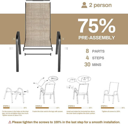TLSUNNY Patio Chairs, Stackable Textilene Outdoor Dining Furniture for All Weather, with 17.7″ Wide Seat & Metal Frame, for Garden, Backyard, Deck, Restaurant, Poolside (4, Brown, 26.4″)