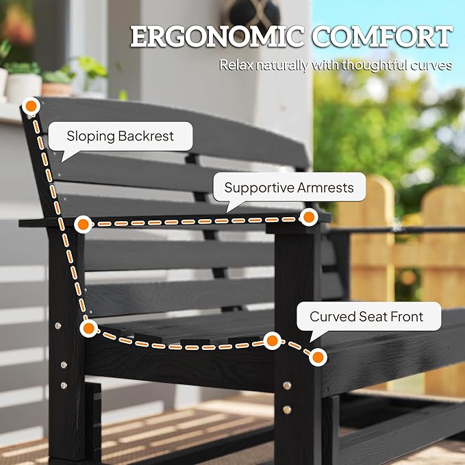 Outsunny 2-Person Outdoor Glider Bench Patio Double Swing Rocking Chair Loveseat w/Slatted HDPE Frame for Backyard - Photo 8