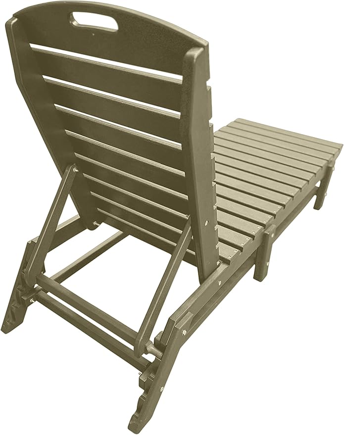 Phat Tommy Outdoor Pool Chaise Lounge, Heavy-Duty Beach Lounger - Folding, HDPE, Recycled Poly Furniture - Reclining Lounge Chair for Patio, Deck, Beach, Cabana, or Poolside, Weatherwood