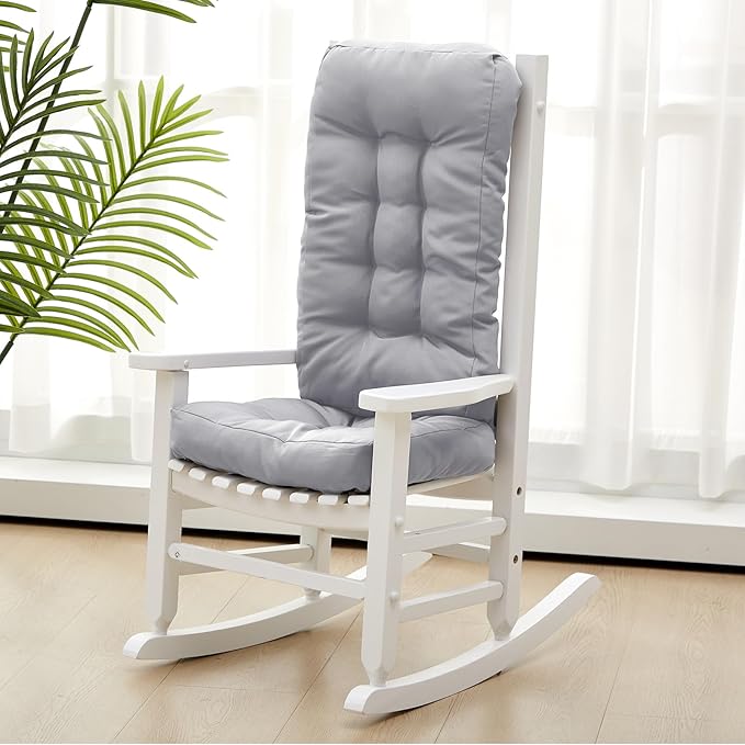 Kids Rocking Chair Cushion Pad Set Toddler Rocking Chair Indoor Outdoor Wooden Rocker Child Patio Rocker for Porch Balcony Lawn Indoor Outdoor(White,Ages 6-10)