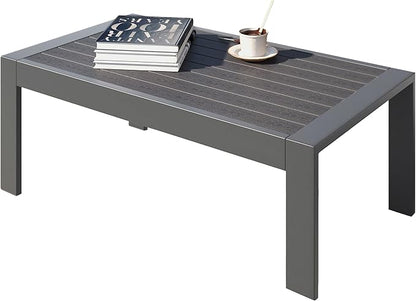 All-Weather Aluminum Outdoor Coffee Table, Modern Rectangle Patio Coffee Table for Balcony Garden, Deep Grey