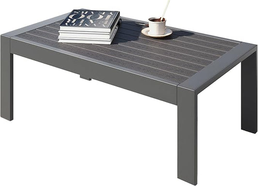 All-Weather Aluminum Outdoor Coffee Table, Modern Rectangle Patio Coffee Table for Balcony Garden, Deep Grey
