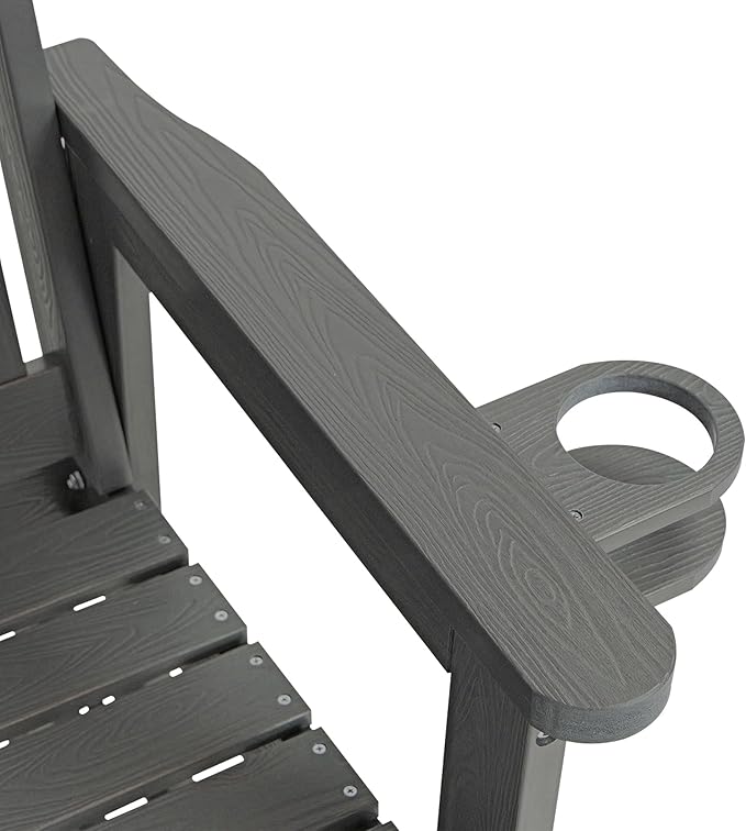 Poly Lumber Patio Glider, HIPS Material Weather-Resistant Swing Bench for Outdoor Porch Garden, Gray - Photo 9