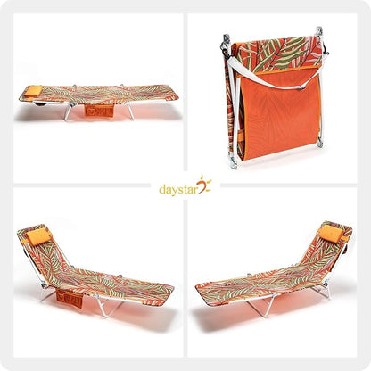 daystar SunnyFeel Beach Lounge Chair, Backpack Reclining Beach Chairs Lay Flat, Face Down Tanning Chair, Folding Camping Chairs Portable Camp Cot with Backpack Straps for Outdoor/Picnic/Lawn