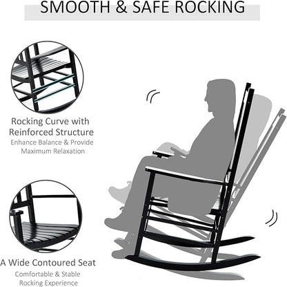 Outsunny Outdoor Rocking Chair, Patio Wooden Rocking Chair with Smooth Armrests, High Back for Garden, Balcony, Porch, Supports Up to 353 lbs, Black
