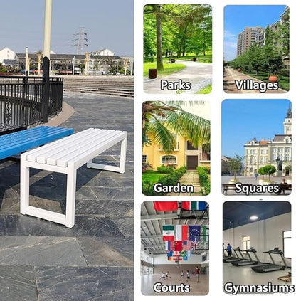 Porch Bench for Outdoor Metal Garden Benches 39in 47in 59in Patio Bench Seating 2-4 Seat for Indoor/Outdoor Entryway Parkbench Black/White(Blue,59x16x18in)