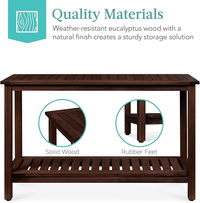 Best Choice Products 48in 2-Shelf Eucalyptus Wooden Console Table Indoor Outdoor Multifunctional Buffet Bar Storage - Photo 6