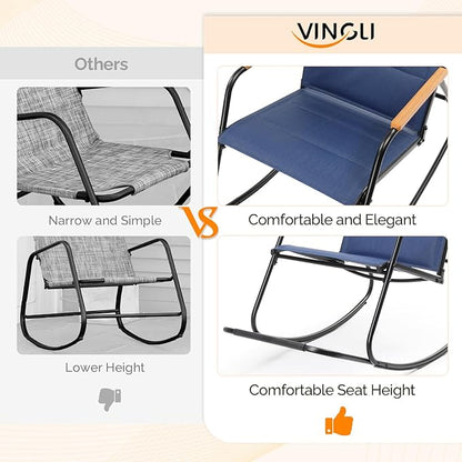 VINGLI Outdoor Rocking Chair, 450lbs Capacity Portable Outdoor Rocker with Footrest, Hard Armrests, Pillow, All Weather Porch Rocker for Garden, Living Room, Patio, Lawn (Blue, with footrest)