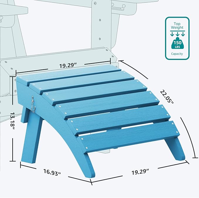 SERWALL Folding Adirondack Chair Footrest, Adirondack Ottoman Without Assembly, HIPS Adirondack Footsool, Aruba