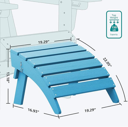 SERWALL Folding Adirondack Ottoman Set of 2, Adirondack Footrest Without Assembly for Adirondack Chair, Aruba Blue
