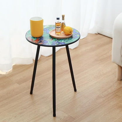 Outdoor Side Table Patio Side Tables for Outside End Tables Small Outdoor Table Round Patio Coffee Table Modern Metal Plant Stand Outside, Patio, Indoor, Bedroom, Living Room, Small Spaces, Iris