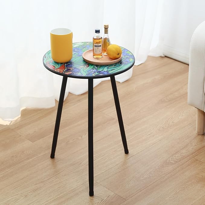 2 Packs Metal Outdoor Side Table Irises Patio Side Tables for Outside Small End Tables Round Patio Coffee Table Plant - Photo 2