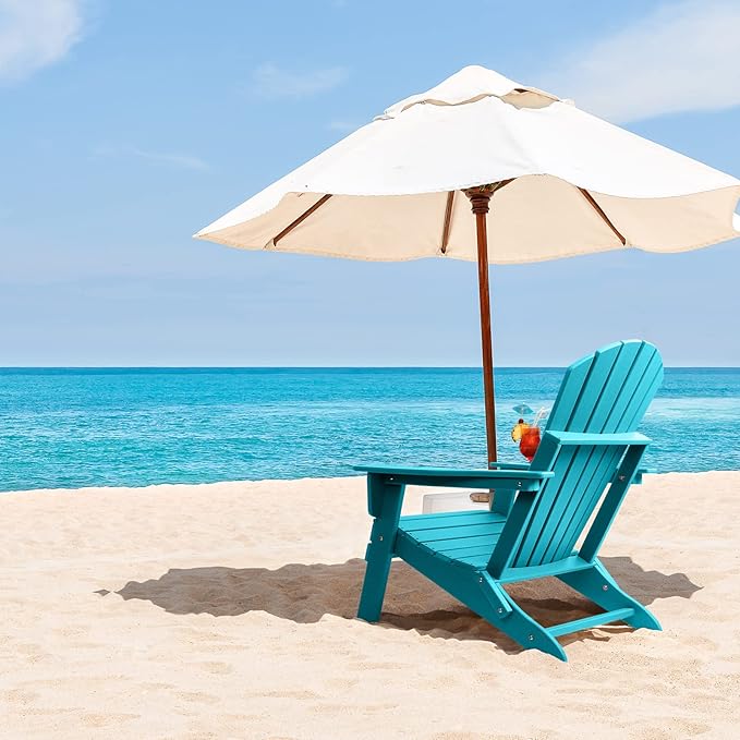 FUNBERRY Folding Adirondack Chair, HDPE All Weather Fire Pit Chairs with Cup Holder for Outdoor
