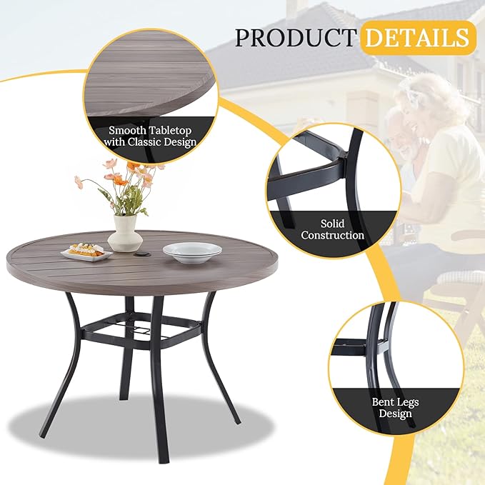 VICLLAX Round Patio Table with Adjustable Umbrella Hole, All Weather Outdoor Round Dining Table for Lawn Garden - Photo 7