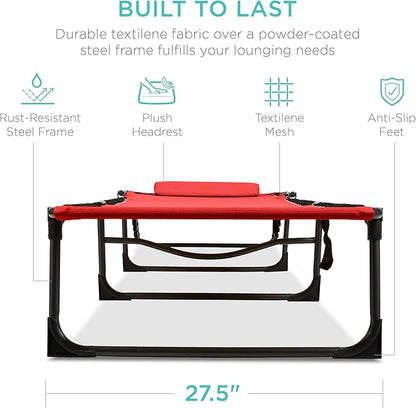 Best Choice Products Patio Chaise Lounge Chair, Portable Outdoor Folding Recliner for Lawn, w/ 8 Positions, Handles, 300lb Capacity - Red