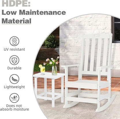 Aoodor Outdoor Rocking Chair, Ergonomic HDPE Rockers with All-Weather Design for Patio or Porch, Color White,Set of 4