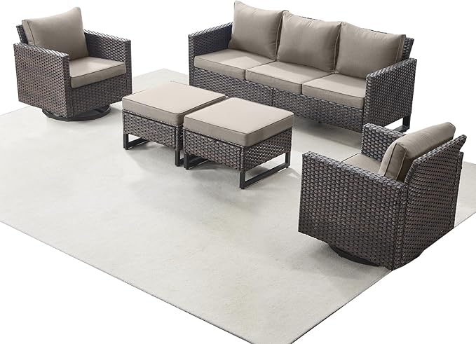 Rilyson Wicker Outdoor Patio Furniture Set - 5 Piece Patio Conversation Set with 2 Swivel Rocker Chairs - Photo 8