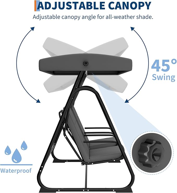 2-Person Patio Porch Swing Chair, Heavy Duty Outdoor Glider with Adjustable Canopy, High Backrest, Removable Cushions - Photo 5