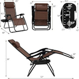 Tangkula Set of 2 Zero Gravity Chair, Folding Patio Lounge Chair Adjustable Outdoor Recliner with Cup Holder - Photo 3