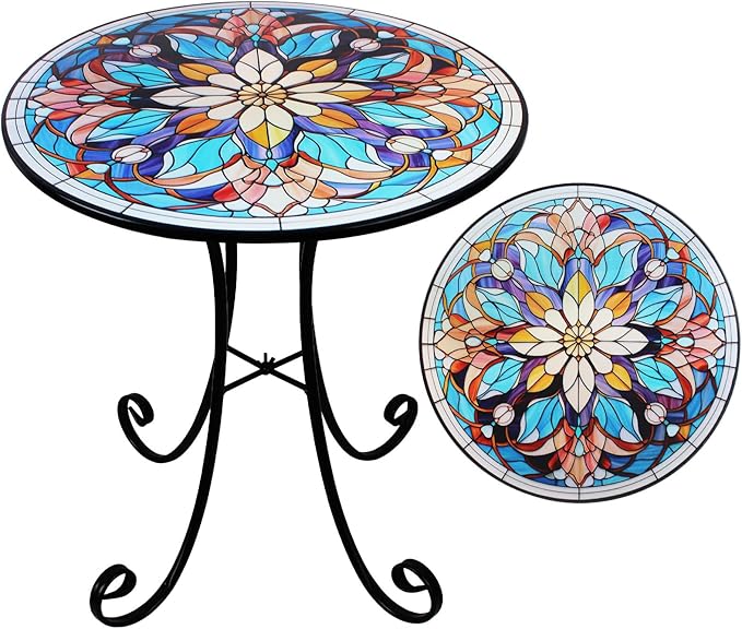 Mosaic Side Table Outdoor, 18 Inch Metal Accent Table, Indoor Small Round End Tables - Photo 1