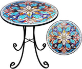 Mosaic Side Table Outdoor, 18 Inch Metal Accent Table, Indoor Small Round End Tables - Photo 1
