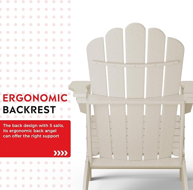 Costaelm Lakeview Outdoor Patio HDPE Adirondack Chair with Cup Holder, Sand