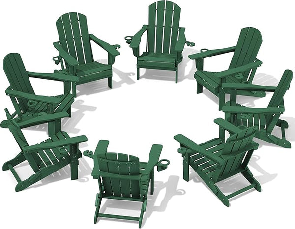 SERWALL Adirondack Chair with Cup Holders - Composite Adirondack Chairs Set of 8 HDPE Outdoor Chairs All Weather Use - Photo 1