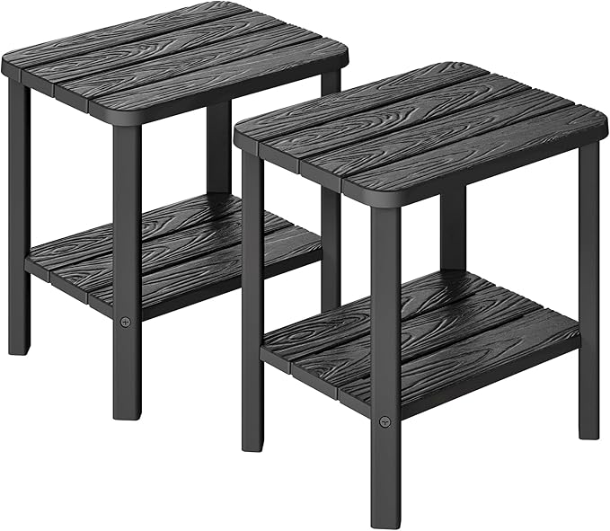 Adirondack Square Outdoor Side Table Set of 2, 2-Tier Small Outdoor Table for Patio, HDPE End Table for Backyard, Pool - Photo 1