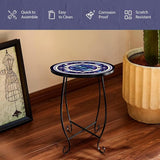 15 Inch Tall Patio Side Table, Small Patio Table for Outdoor Deck Porch Poolside, Ocean Wave Metal End Table - Photo 4