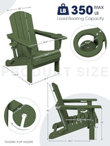 KINGYES Folding Adirondack Chair with Dual Cup Holders - HDPE All-Weather Outdoor Chairs - Photo 3