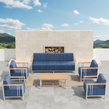 Patio Furniture Set of 6,with 10-inch Thick Cushion Outdoor Furniture Set,Patio Chair Set with Sofa,Wood Grain - Photo 1