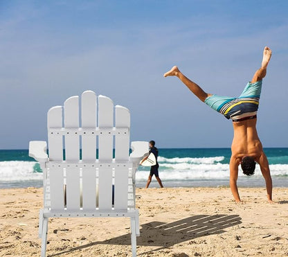 White Adirondack Chair Outdoor Patio Folding Lounge Wood Outside Deck, Porch, Lawn, Pool, Yard, Garden, Fire Pit, Heavy Duty