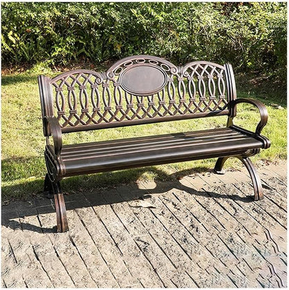 Outdoor Bench Chair Cast Aluminum Park Bench Large All Weather Metal Garden Bench for Backyard Porch Lawn (130cm Five-Ringed Bench)